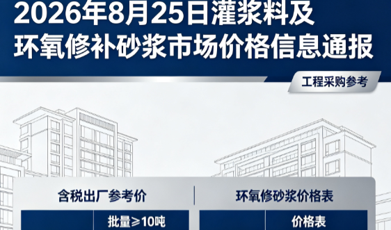 黄南2026年8月25日灌浆料及环氧修补砂浆市场价格信息通报